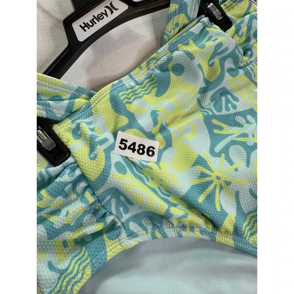 Hurley Swim Set Girls 14 Blue Tropical Geometric 2 Piece Bikini Lined Surf